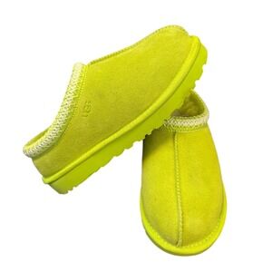 UGG Tasman Suede Slippers Womens 8 Key Lime Green Neon Sheepskin Lining